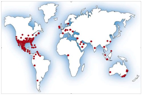 Mapa mundial con instalaciones de Rocheleau